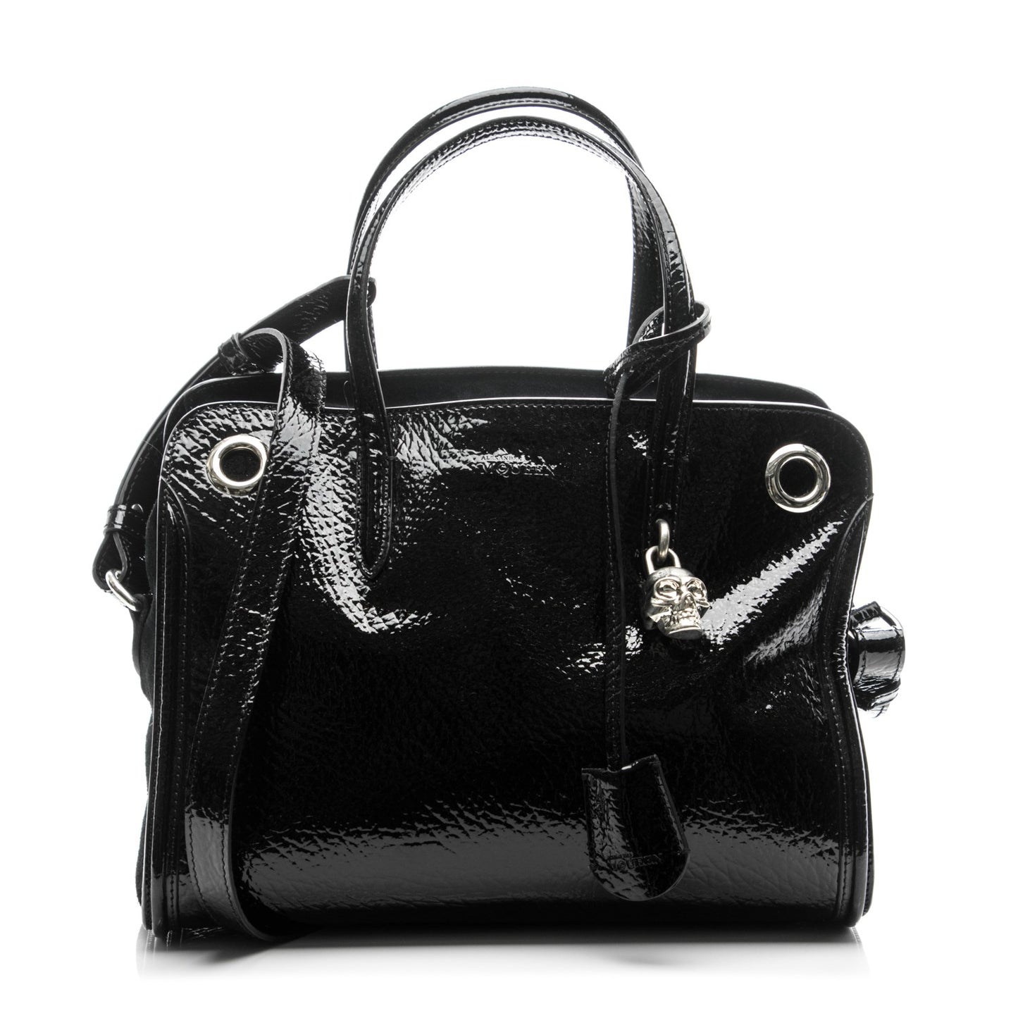 Patent Small Eyelet Padlock Skull Tote Black