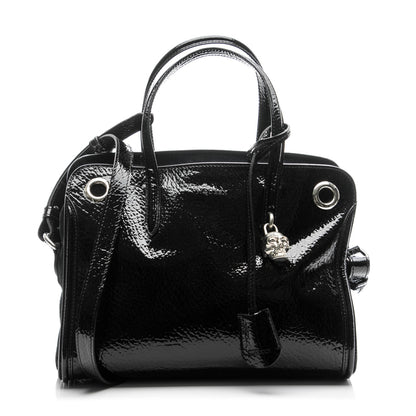 Alexander McQueen Patent Small Eyelet Padlock Skull Tote Black 1 of 7