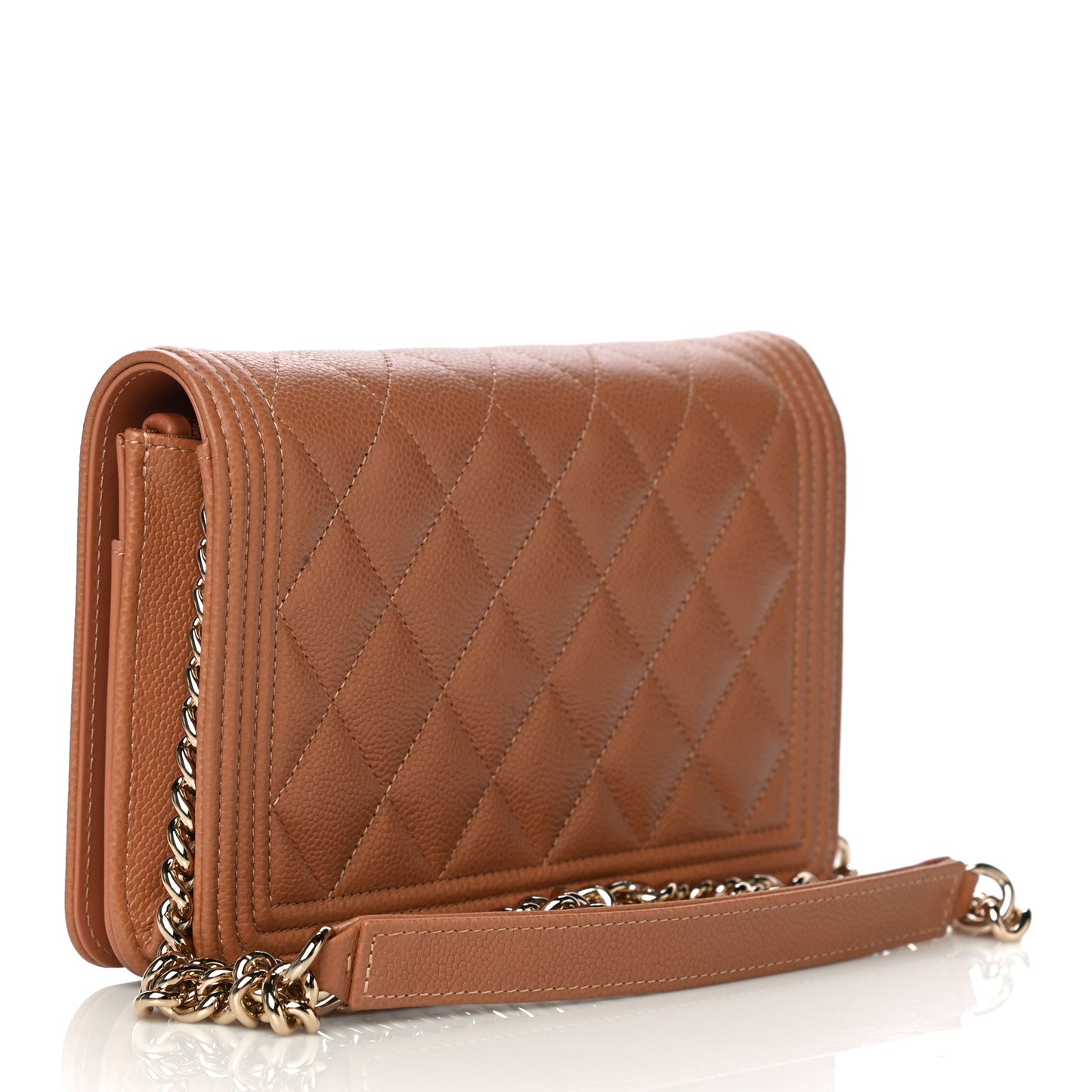 Caviar Quilted Boy Wallet On Chain WOC Brown
