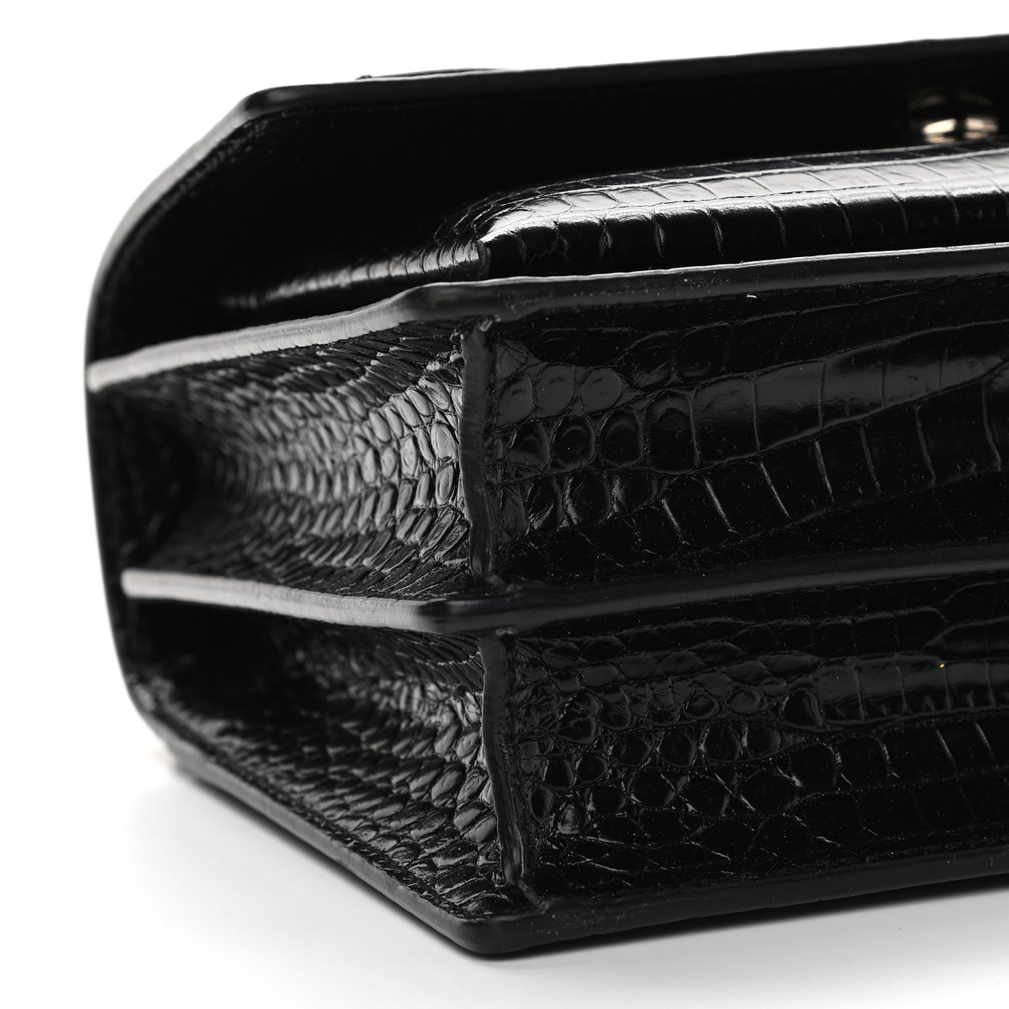 Calfskin Crocodile Embossed Medium Monogram Sunset Black