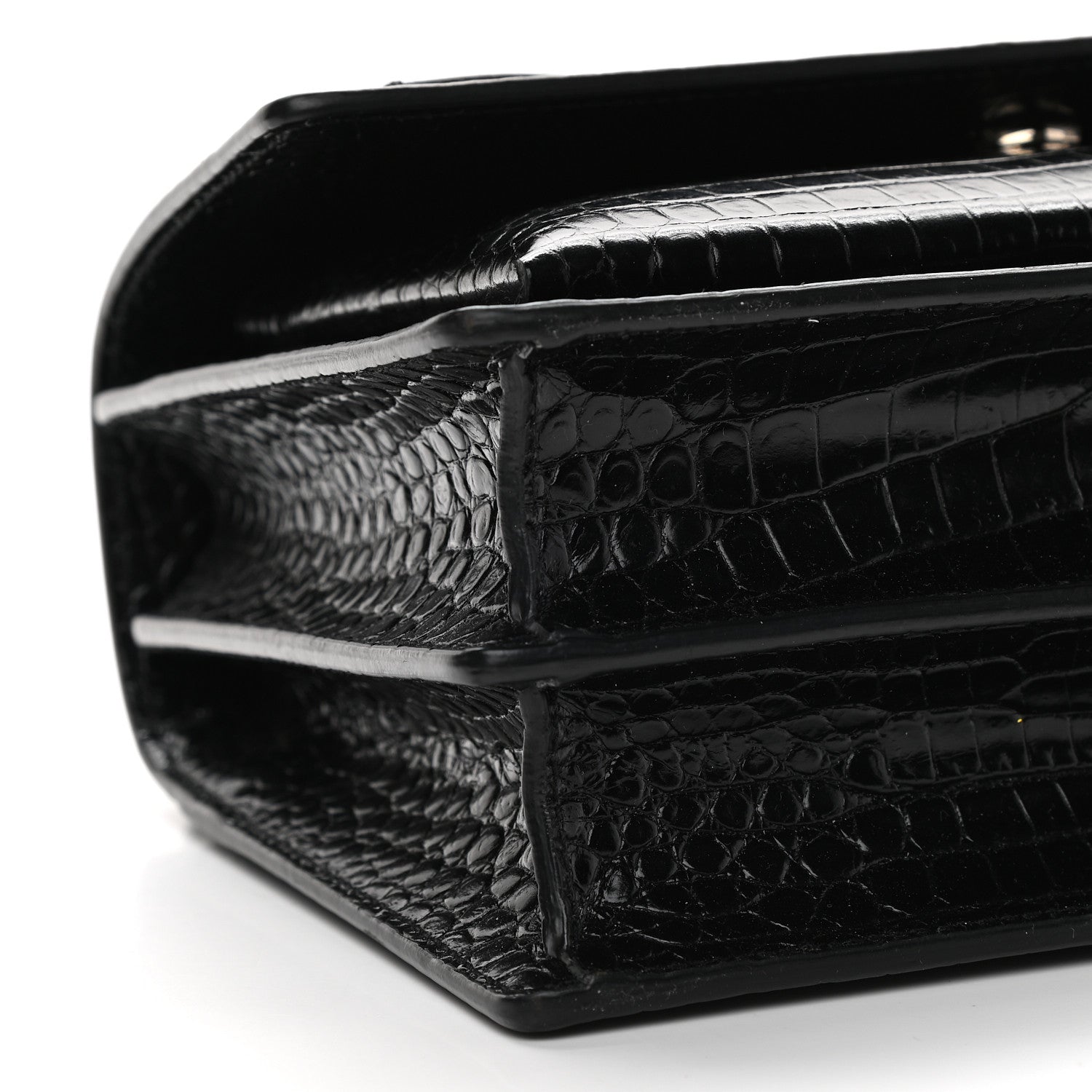 Saint Laurent Calfskin Crocodile Embossed Medium Monogram Sunset Black 7 of 8