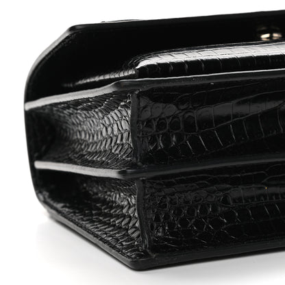 Saint Laurent Calfskin Crocodile Embossed Medium Monogram Sunset Black 7 of 8