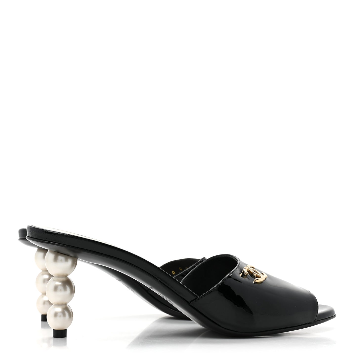 Patent Lambskin Pearl Mules 38 Black