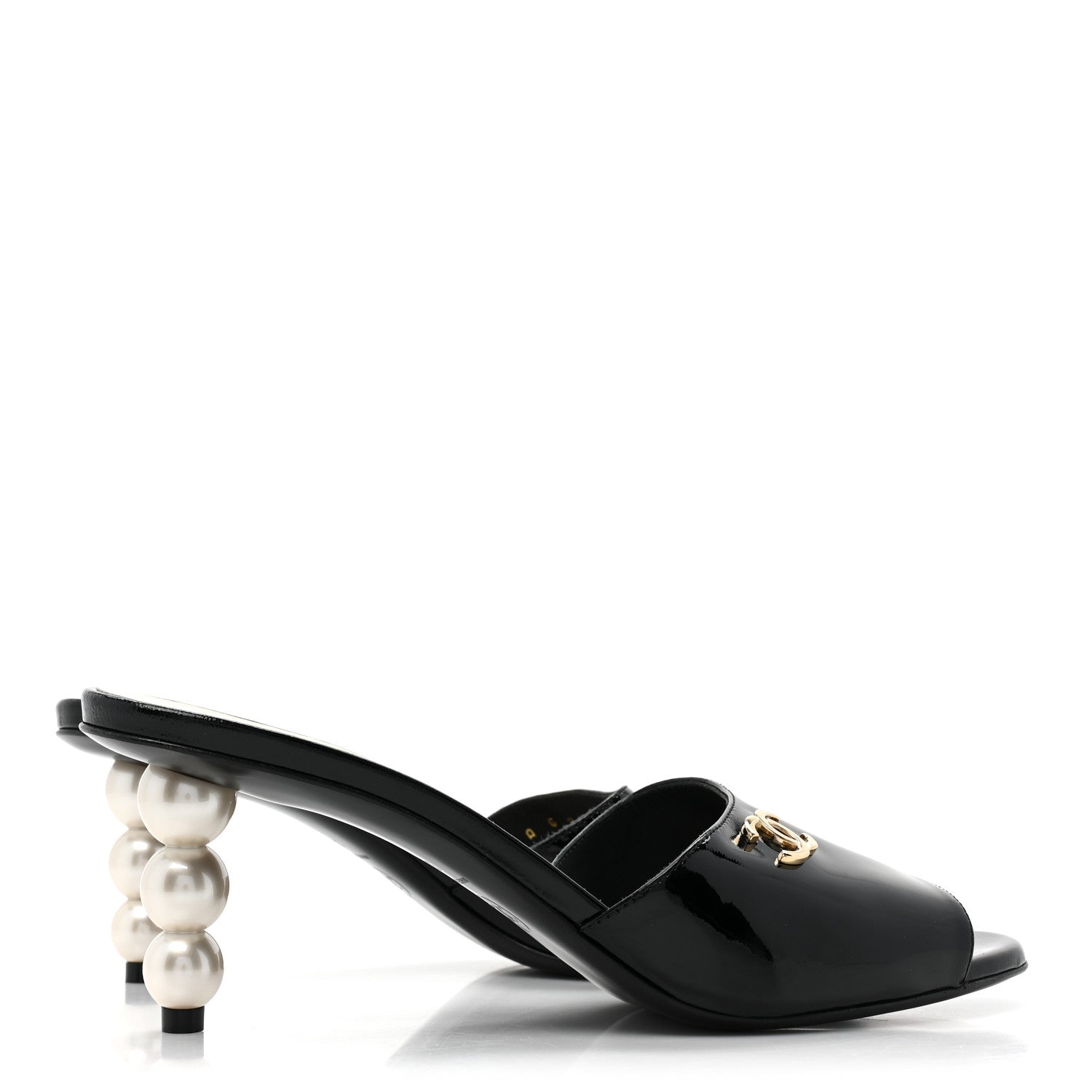 Chanel Patent Lambskin Pearl Mules 38 Black 4 of 8
