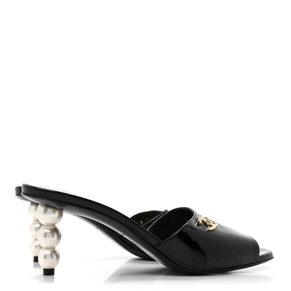 Chanel Patent Lambskin Pearl Mules 38 Black 4 of 8