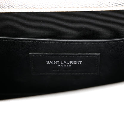 Saint Laurent Metallic Grain De Poudre Matelasse Chevron Small Monogram Satchel Silver 7 of 14