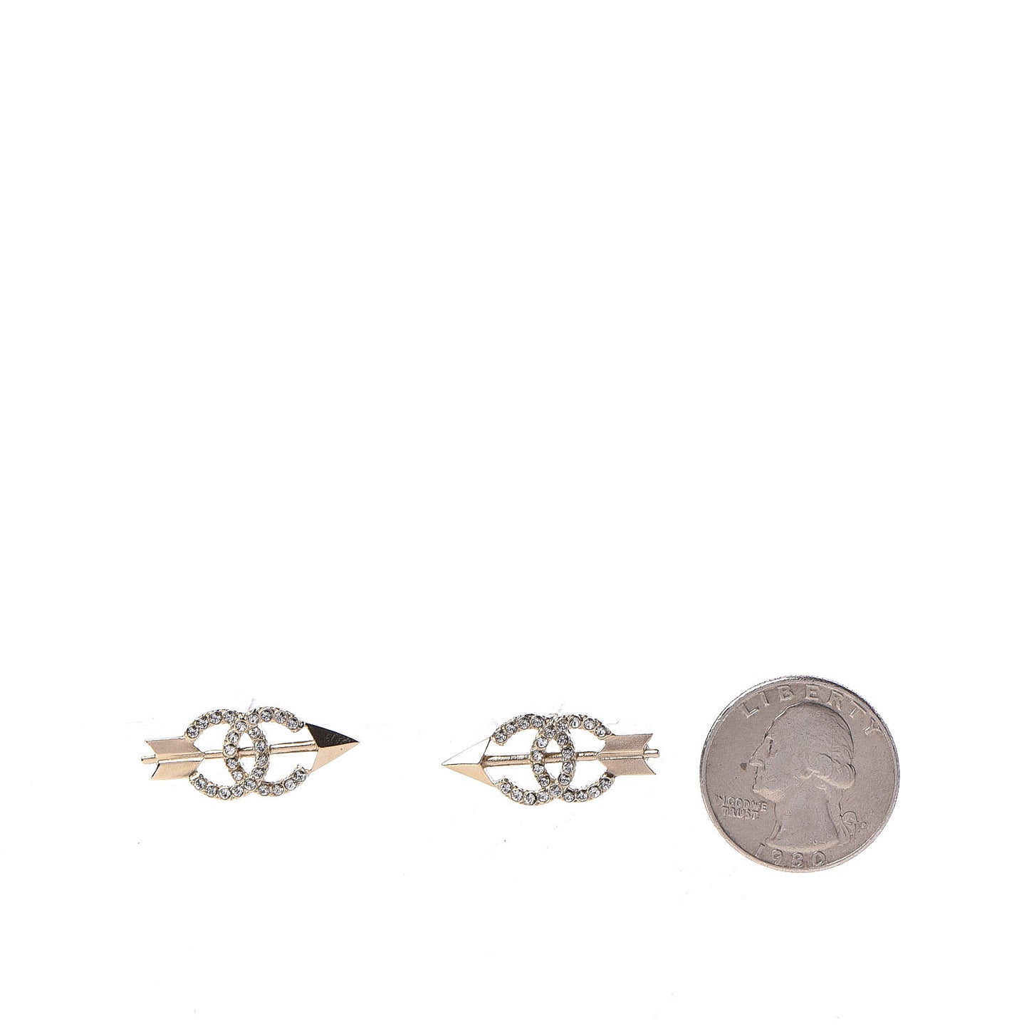Metal Crystal CC Arrow Earrings Gold