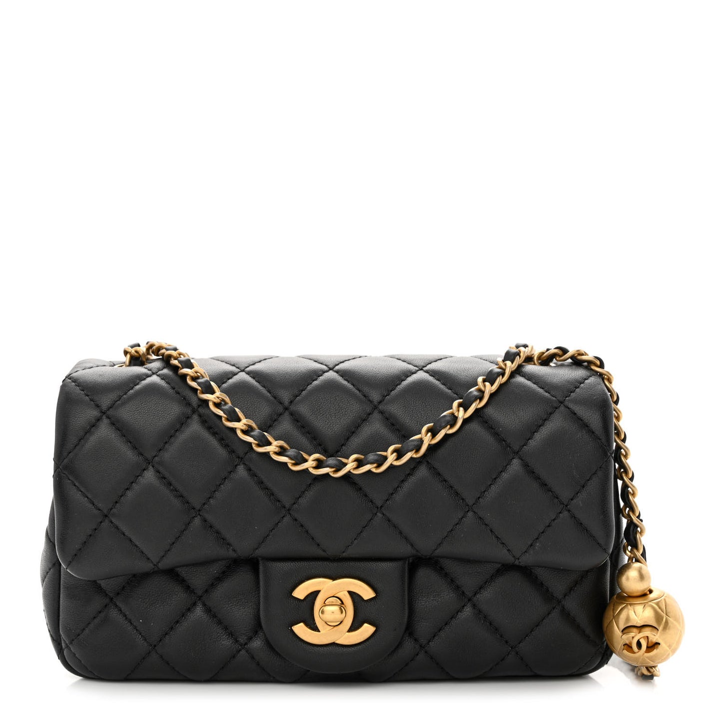 Lambskin Quilted Mini Rectangular Pearl Crush Flap Black