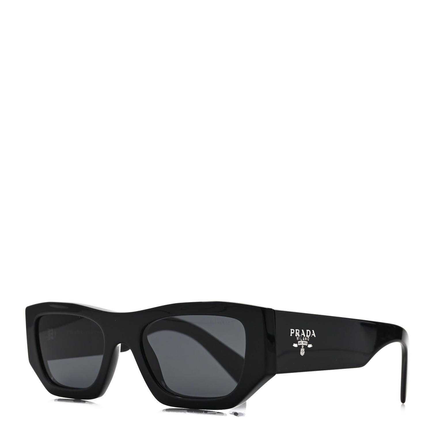 side view image of PRADA Acetate Pillow Sunglasses SPR A01 in the color black by FASHIONPHILE