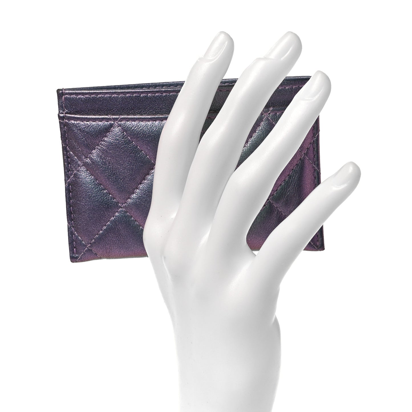 Iridescent Lambskin Quilted Reissue Card Holder Light Purple