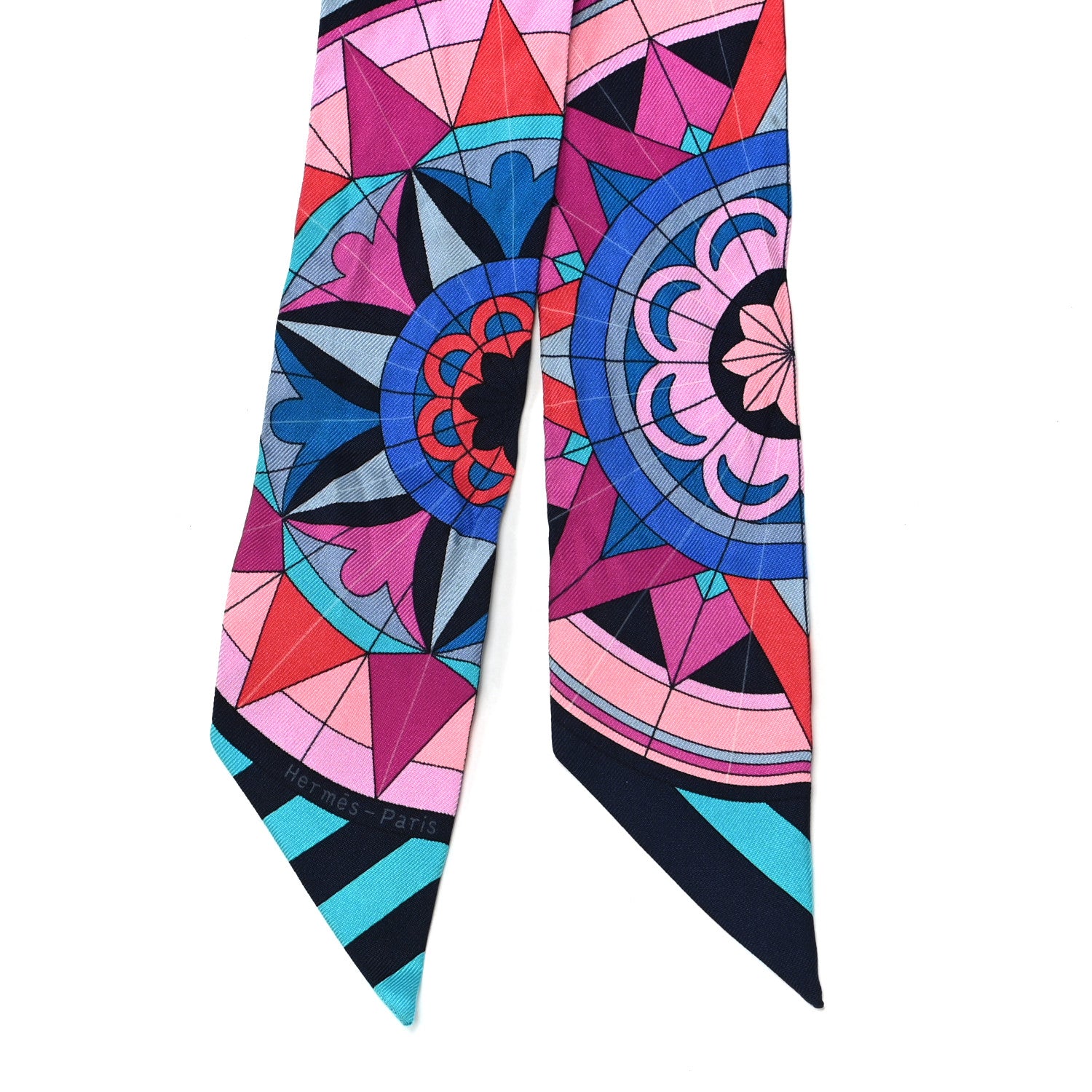 Hermes Silk Rose de Compas Twilly Turquoise Fuchsia Bleu 2 of 5