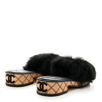 Chanel Shearling Lambskin CC Mules 36.5 Black White 4 of 8