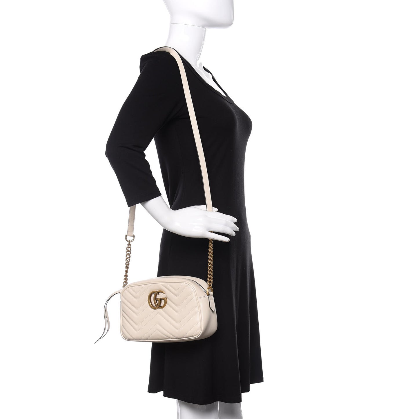 Calfskin Matelasse Small GG Marmont Chain Shoulder Bag White