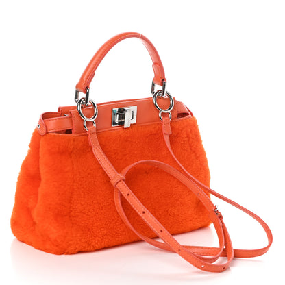 Fendi Shearling Nappa Mini Peekaboo Iconic Satchel Arancio Arancio 3 of 8