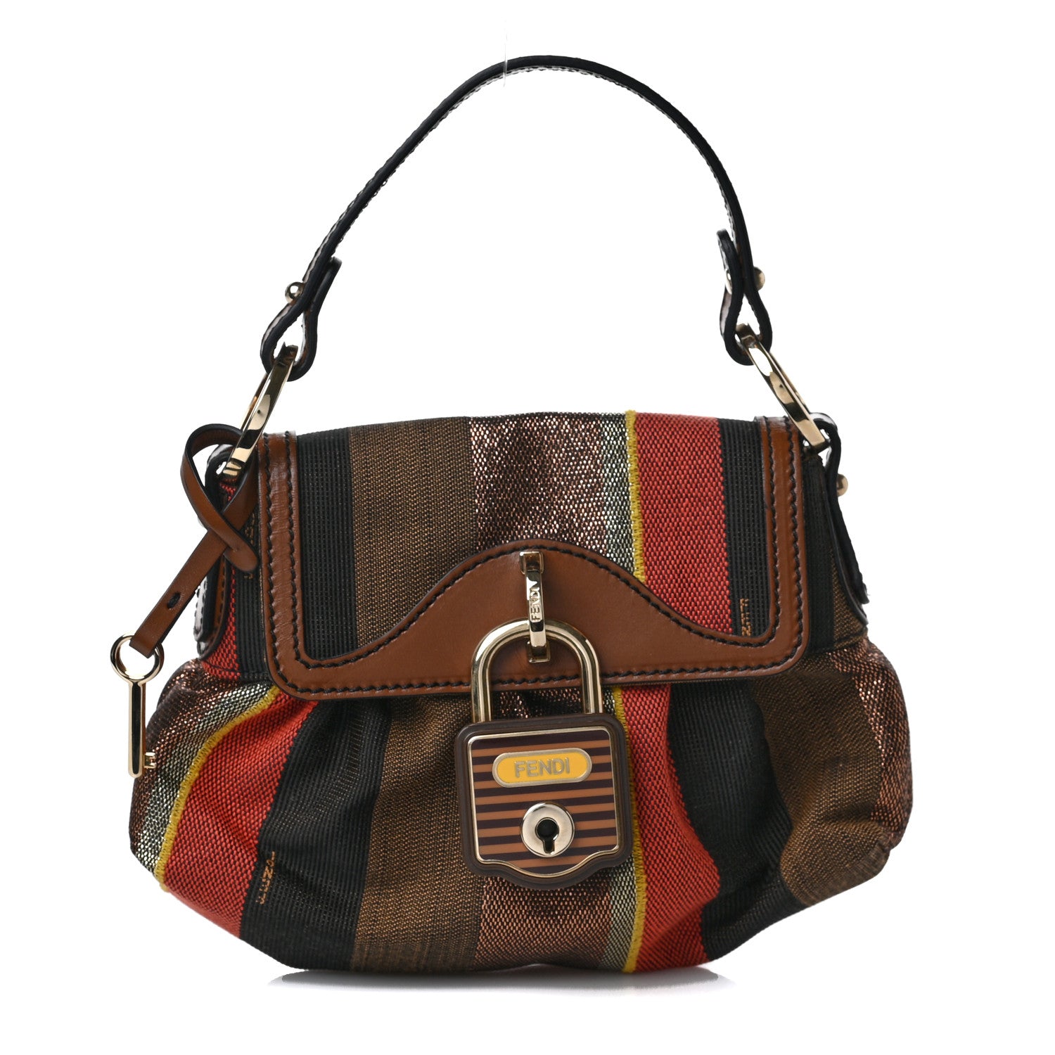Fendi Canvas Striped Mini Chef Lock Bag Brown Multicolor 1 of 9