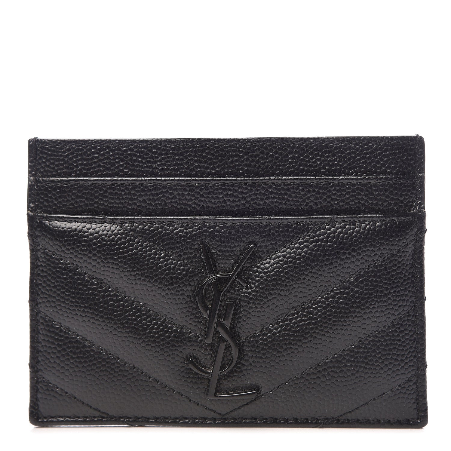 Saint Laurent Grain De Poudre Matelasse Chevron Monogram Credit Card Case Black 1 of 9