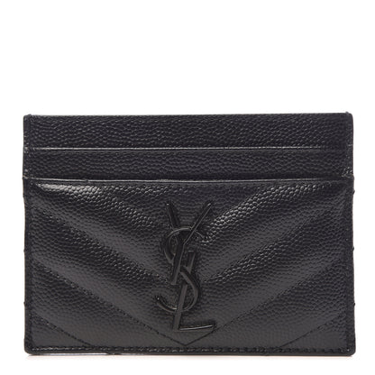 Saint Laurent Grain De Poudre Matelasse Chevron Monogram Credit Card Case Black 1 of 9