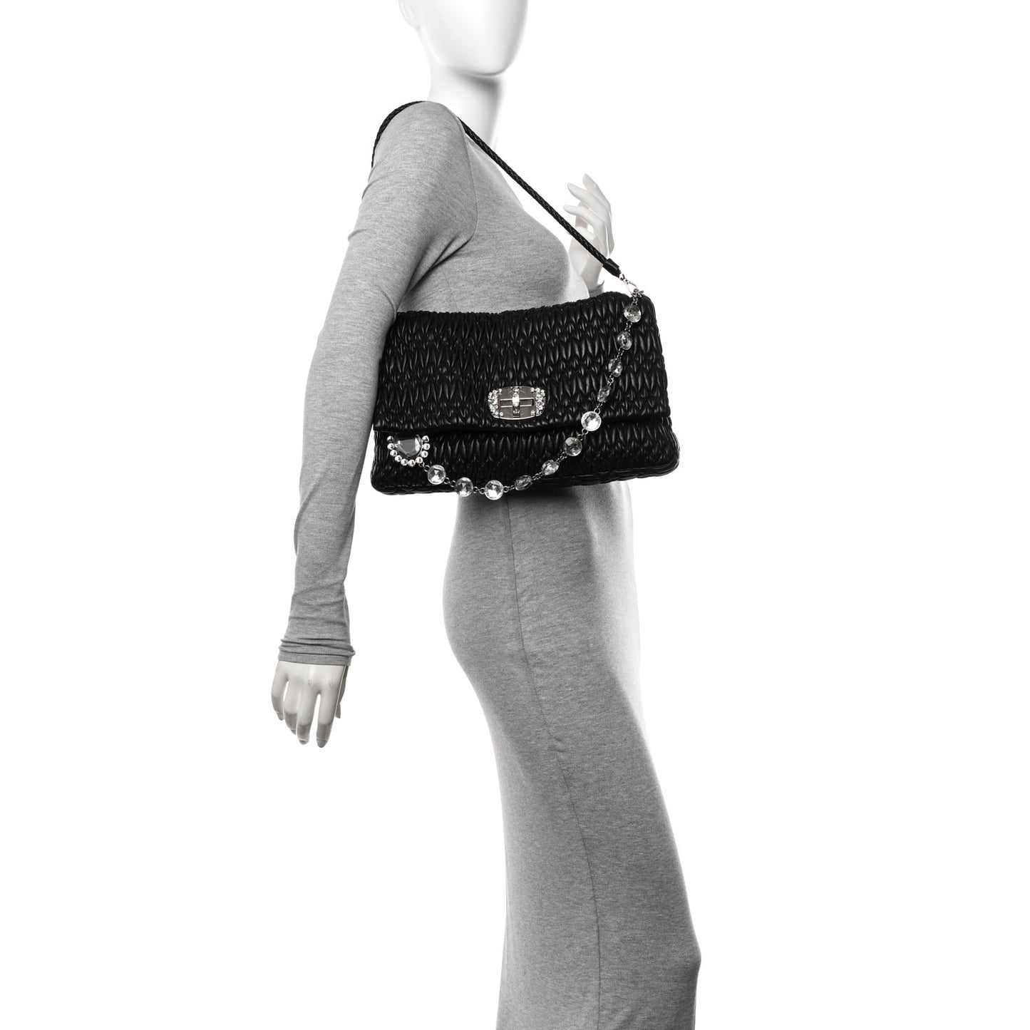 Nappa Matelasse Crystal Flap Clutch Black