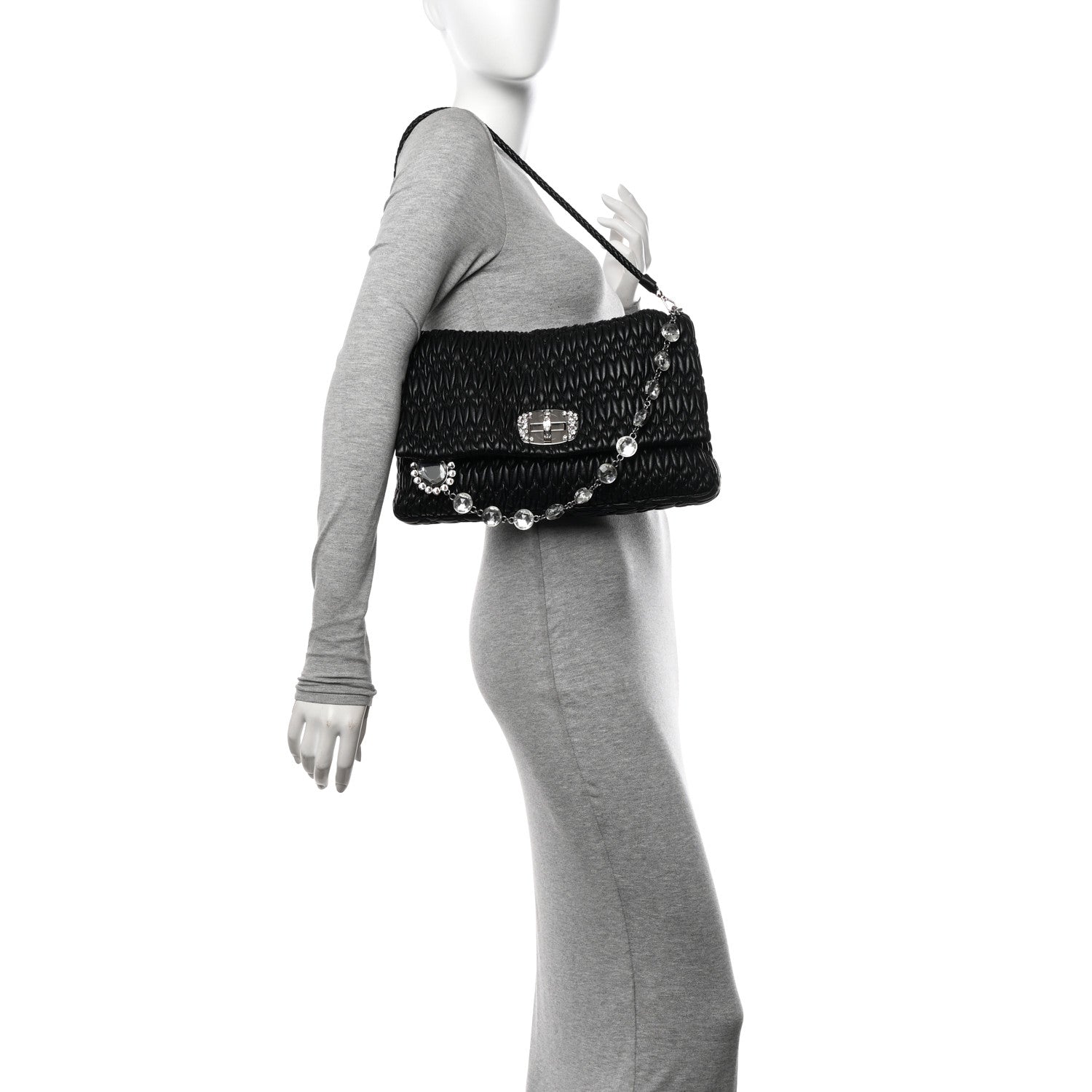 Miu Miu Nappa Matelasse Crystal Flap Clutch Black 2 of 12