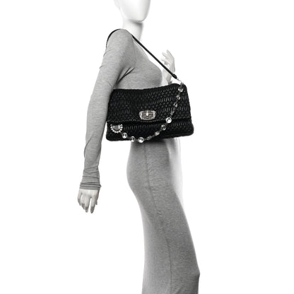 Miu Miu Nappa Matelasse Crystal Flap Clutch Black 2 of 12