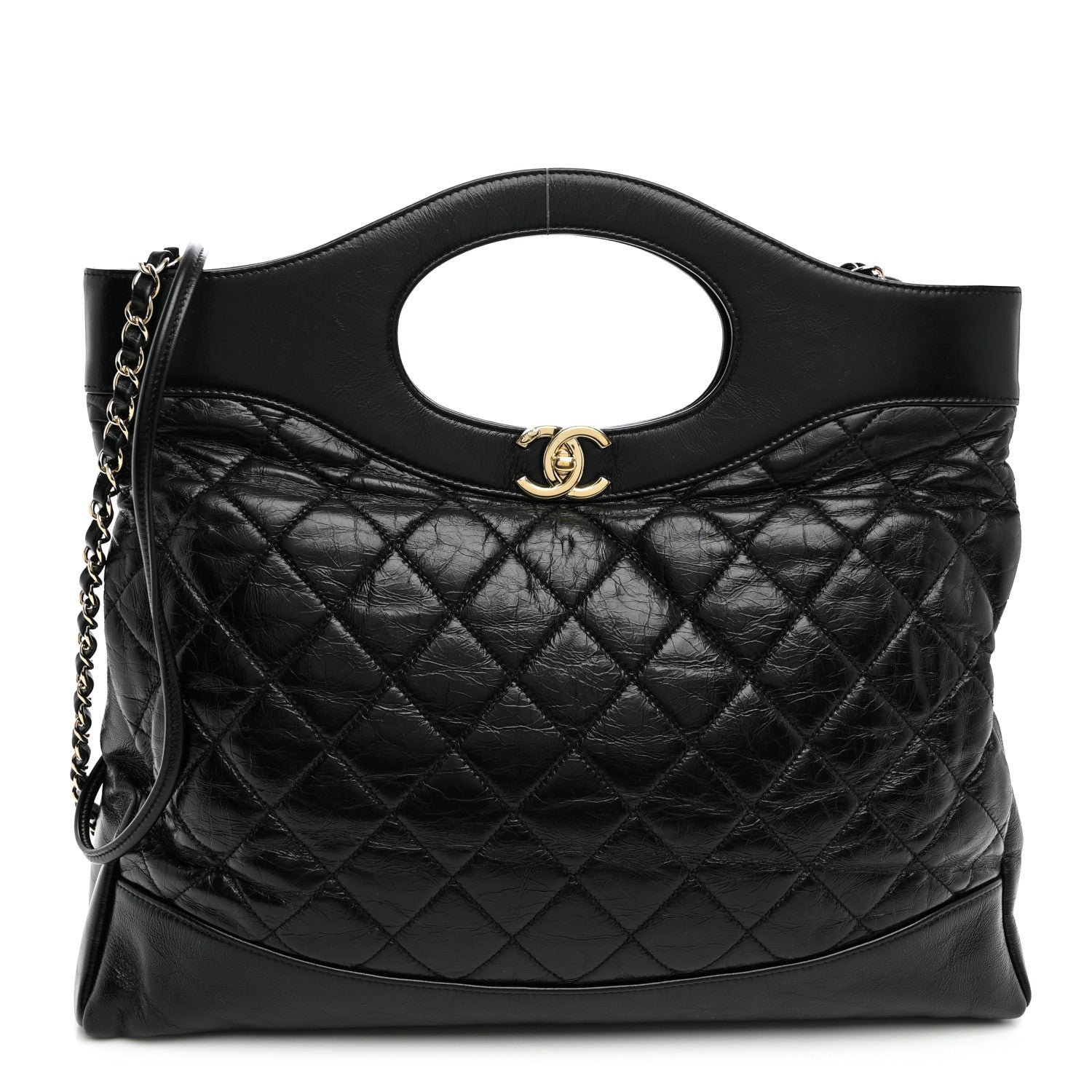 Chanel Shiny Aged Calfskin Quilted Large 31 Shopping Bag Black 1 of 10