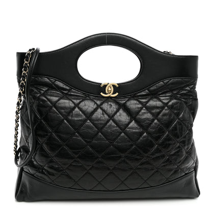 Chanel Shiny Aged Calfskin Quilted Large 31 Shopping Bag Black 1 of 10