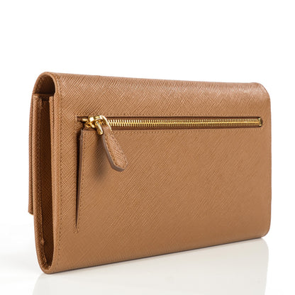 Prada Saffiano Metal Bar Flap Wallet Caramel 4 of 10