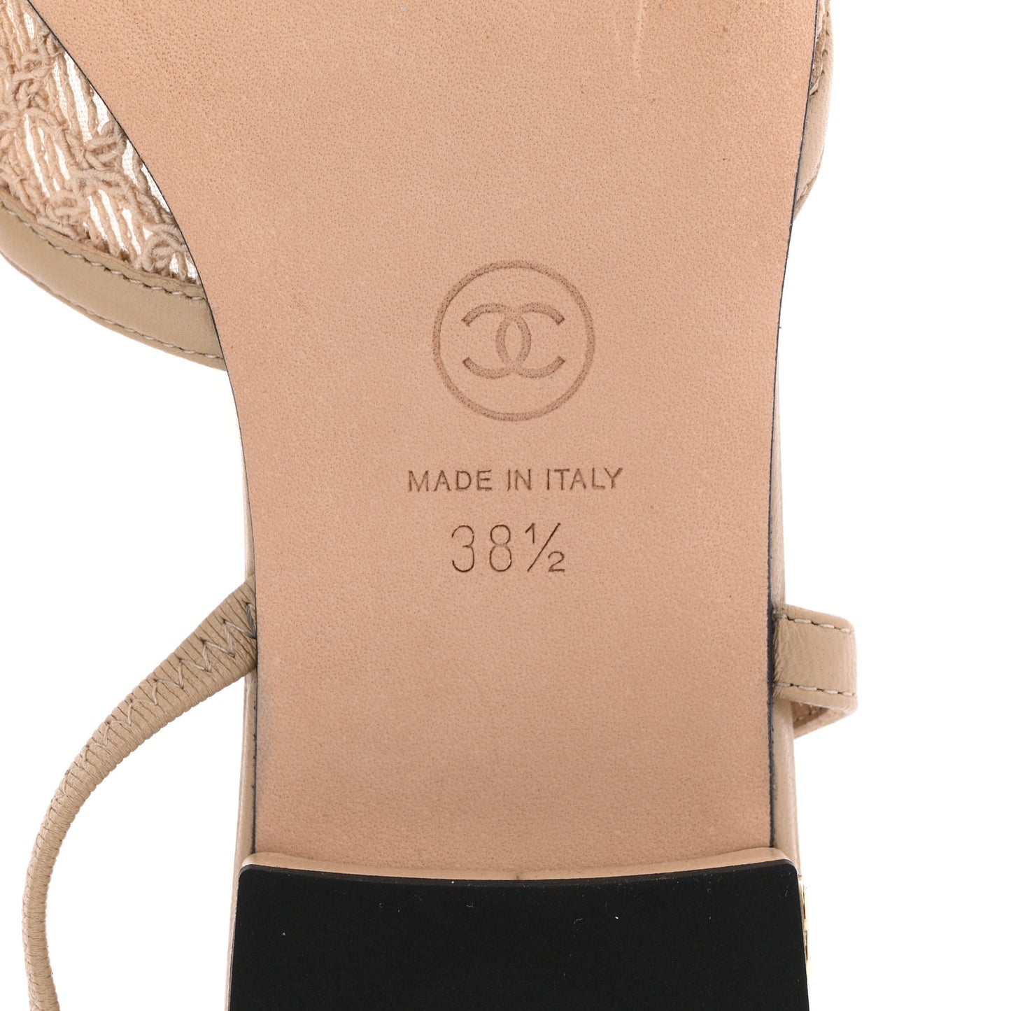 Embroidery Grosgrain Cap Toe CC Slingback Flats 38.5 Beige Black