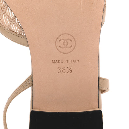 Chanel Embroidery Grosgrain Cap Toe CC Slingback Flats 38.5 Beige Black 7 of 9
