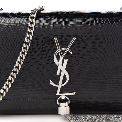 Saint Laurent Calfskin Lizard Embossed Small Classic Monogram Kate Tassel Satchel Black 9 of 10
