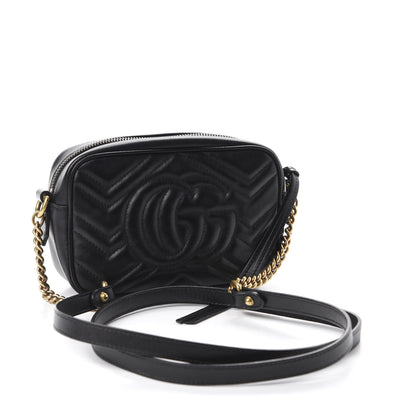 Gucci Calfskin Matelasse Mini GG Marmont Chain Shoulder Bag Black 3 of 11