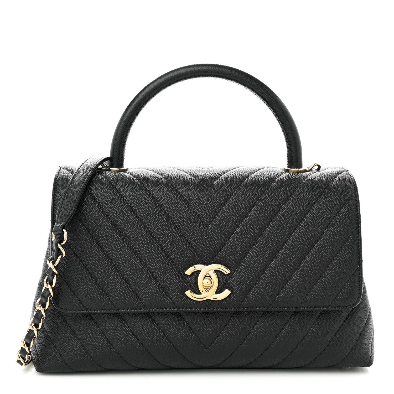 Chanel Caviar Chevron Quilted Small Coco Handle Flap Black 1 of 11