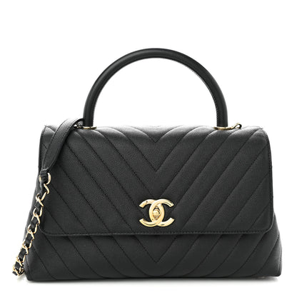 Chanel Caviar Chevron Quilted Small Coco Handle Flap Black 1 of 11