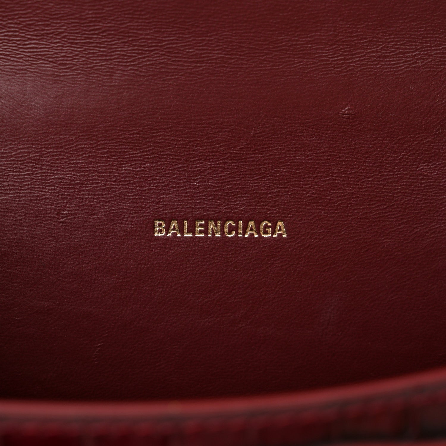 Balenciaga Shiny Calfskin Crocodile Embossed Hourglass Top Handle Bag XS Dark Red 6 of 14
