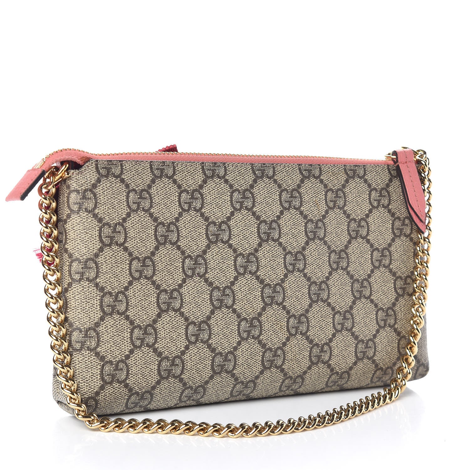 Gucci GG Supreme Monogram Embroidered Face Chain Wrist Wallet Pink 3 of 10