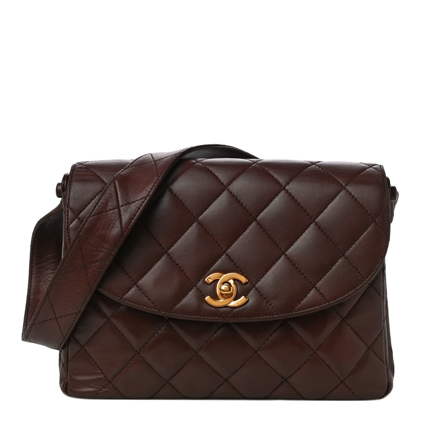 Lambskin Quilted Small Single Flap Brown