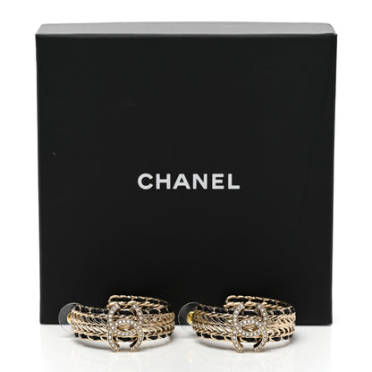 Chanel Crystal Lambskin CC Double Chain Hoop Earrings Gold Black 5 of 5