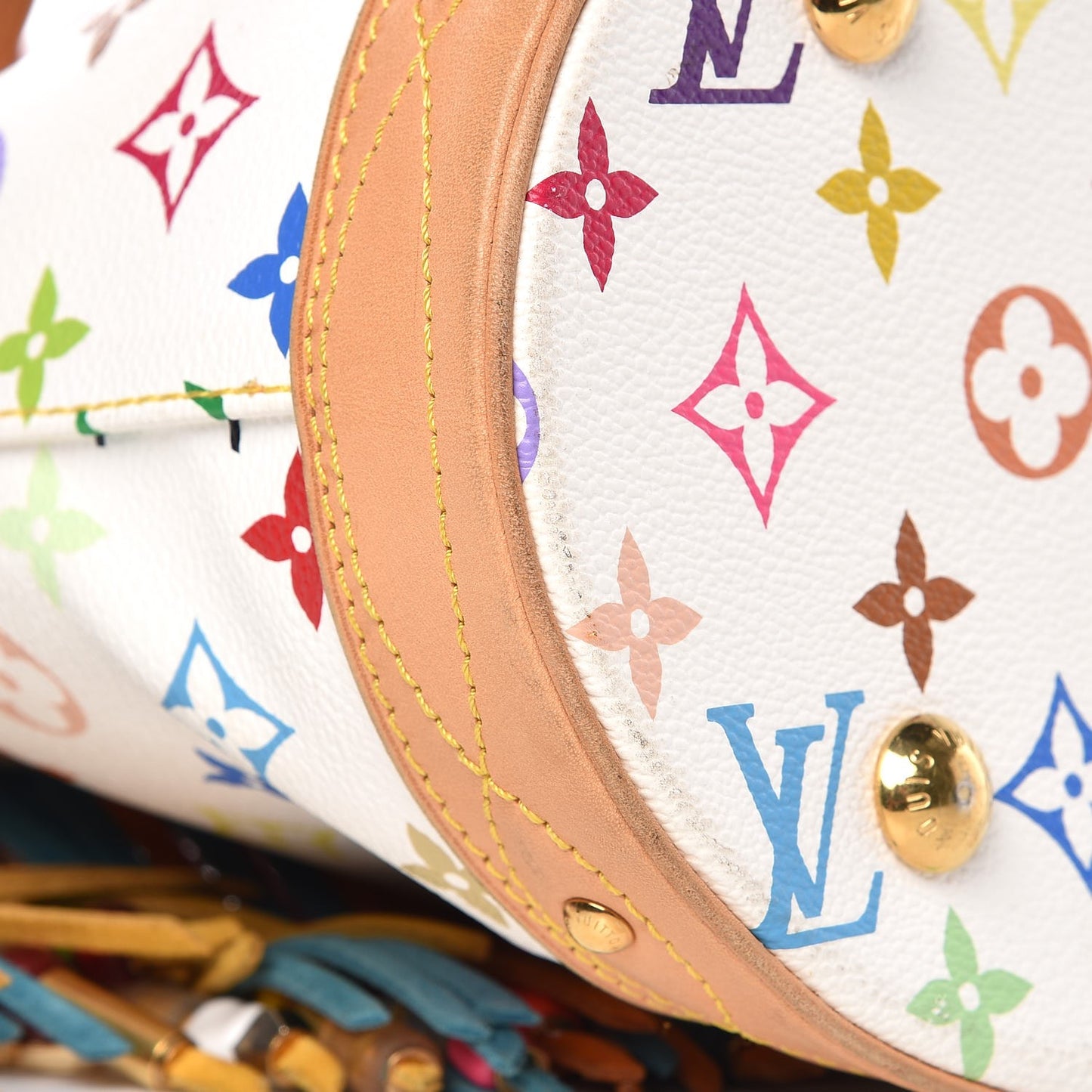 Monogram Multicolor Fringe Bucket White