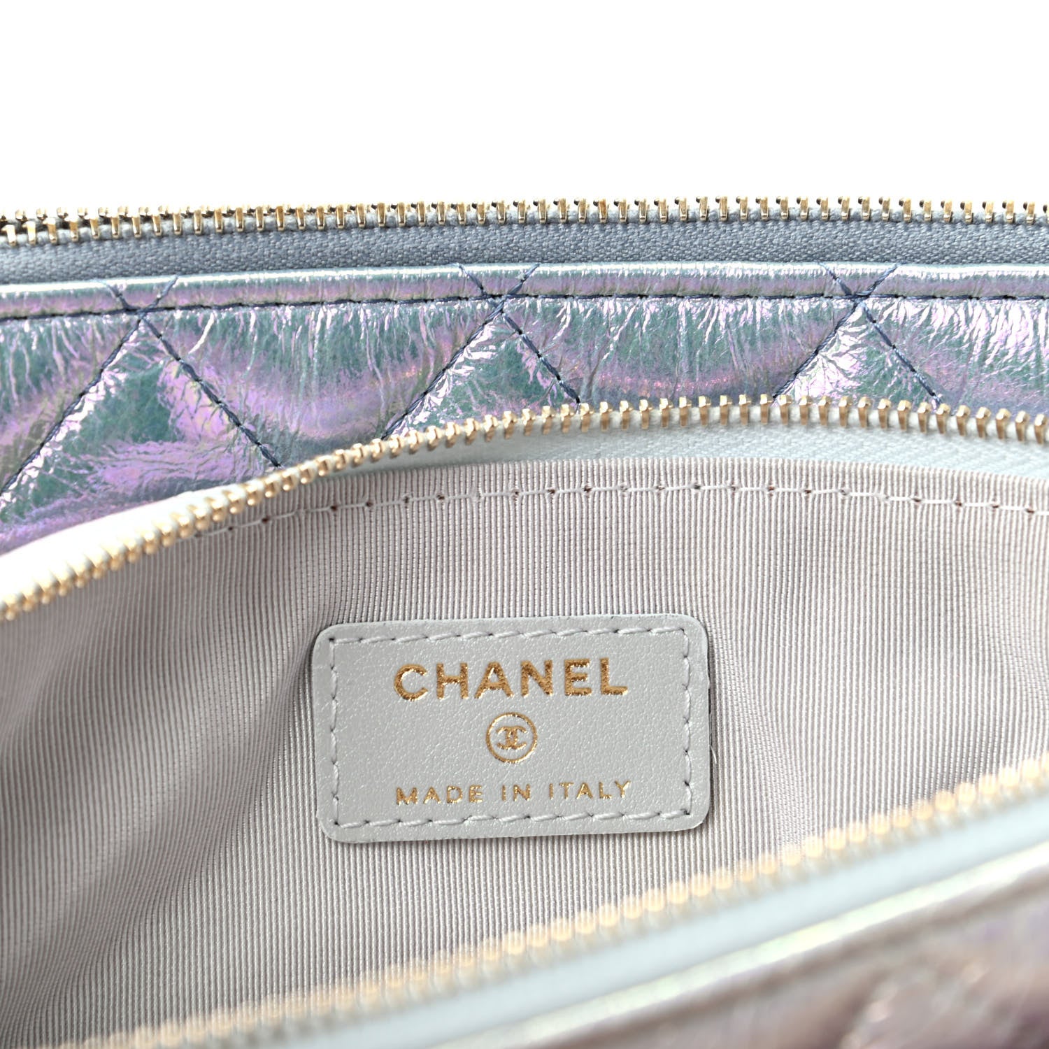 Chanel Iridescent Crumpled Calfskin Trio Cosmetic Case Blue Pink Ivory 9 of 12