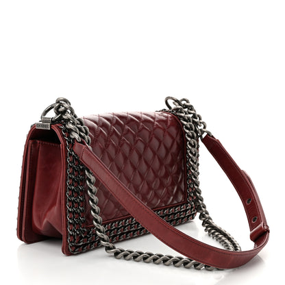 Chanel Glazed Calfskin Quilted Medium Boy Chained Flap Bordeaux 3 of 11