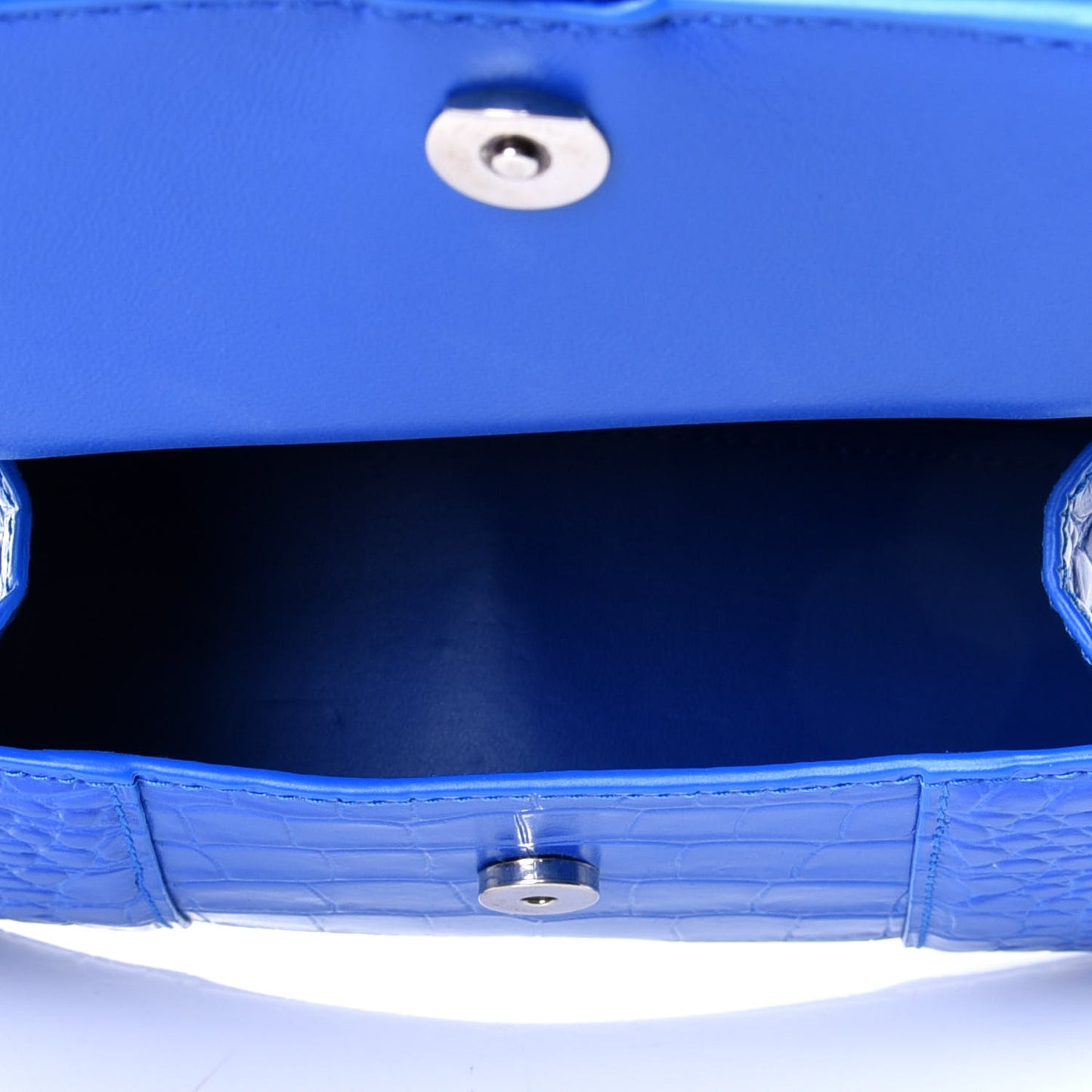 Shiny Calfskin Crocodile Embossed Hourglass Top Handle Bag XS Royal Blue