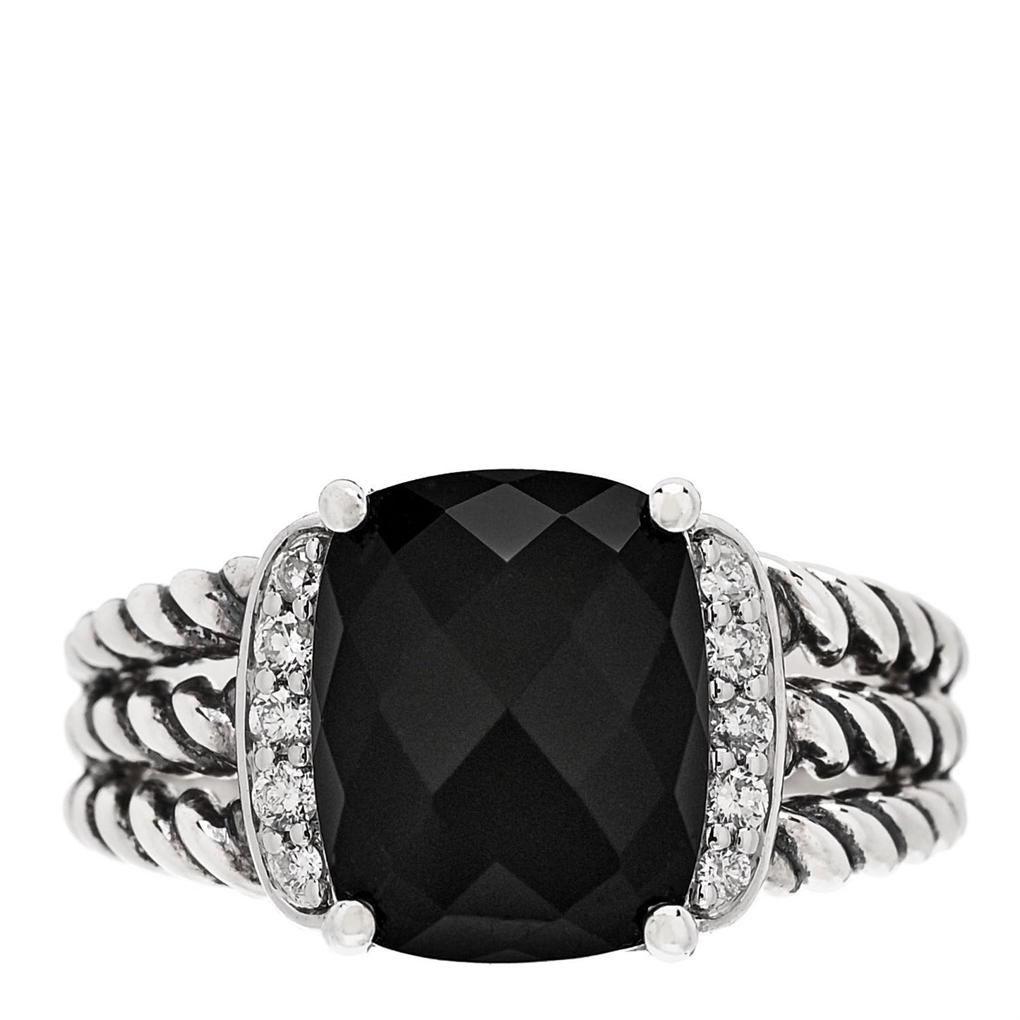 Sterling Silver Diamond Black Onyx 10mm Petite Wheaton Ring 49 5