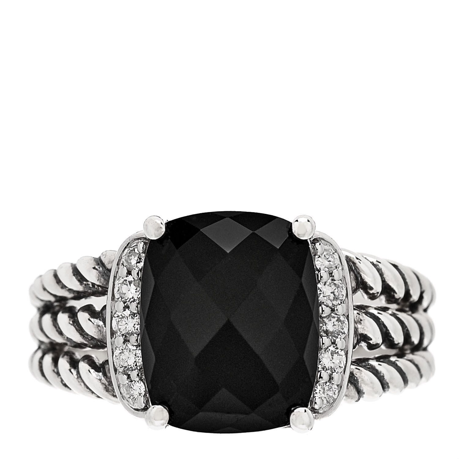 David Yurman Sterling Silver Diamond Black Onyx 10mm Petite Wheaton Ring 49 5 1 of 6