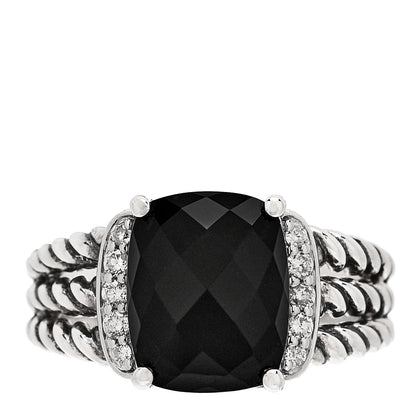 David Yurman Sterling Silver Diamond Black Onyx 10mm Petite Wheaton Ring 49 5 1 of 6