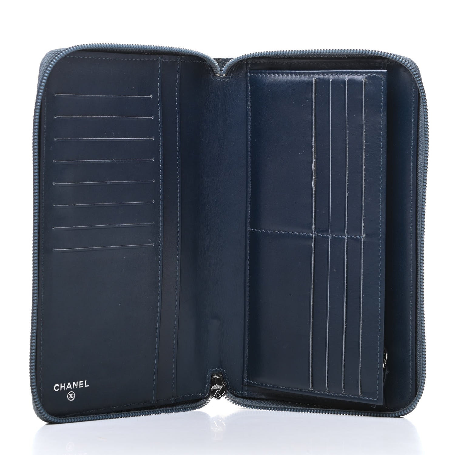 Chanel Caviar Large CC Timeless Zip Around Organizer Wallet Blue 5 of 11