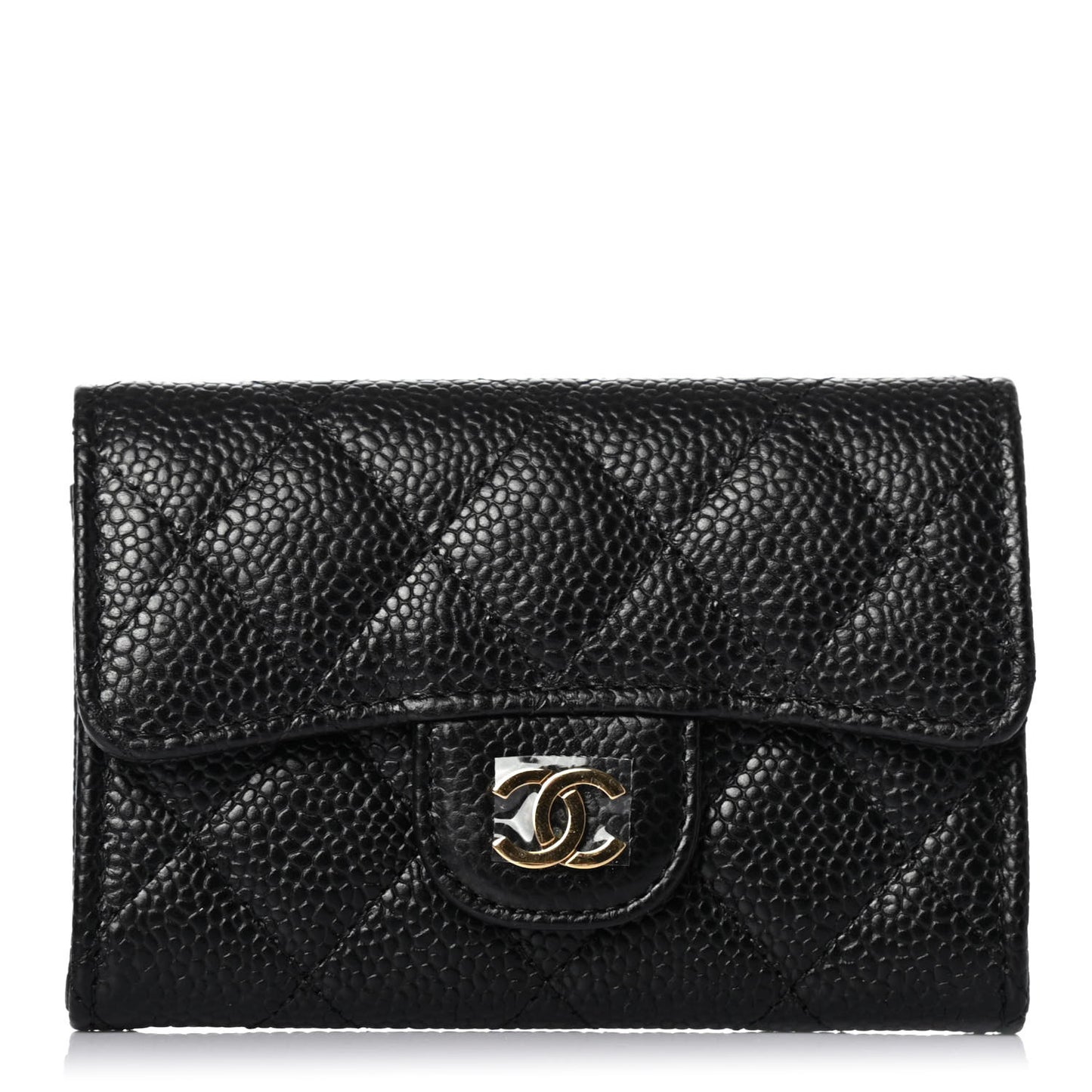 Caviar Quilted Flap Card Holder Black