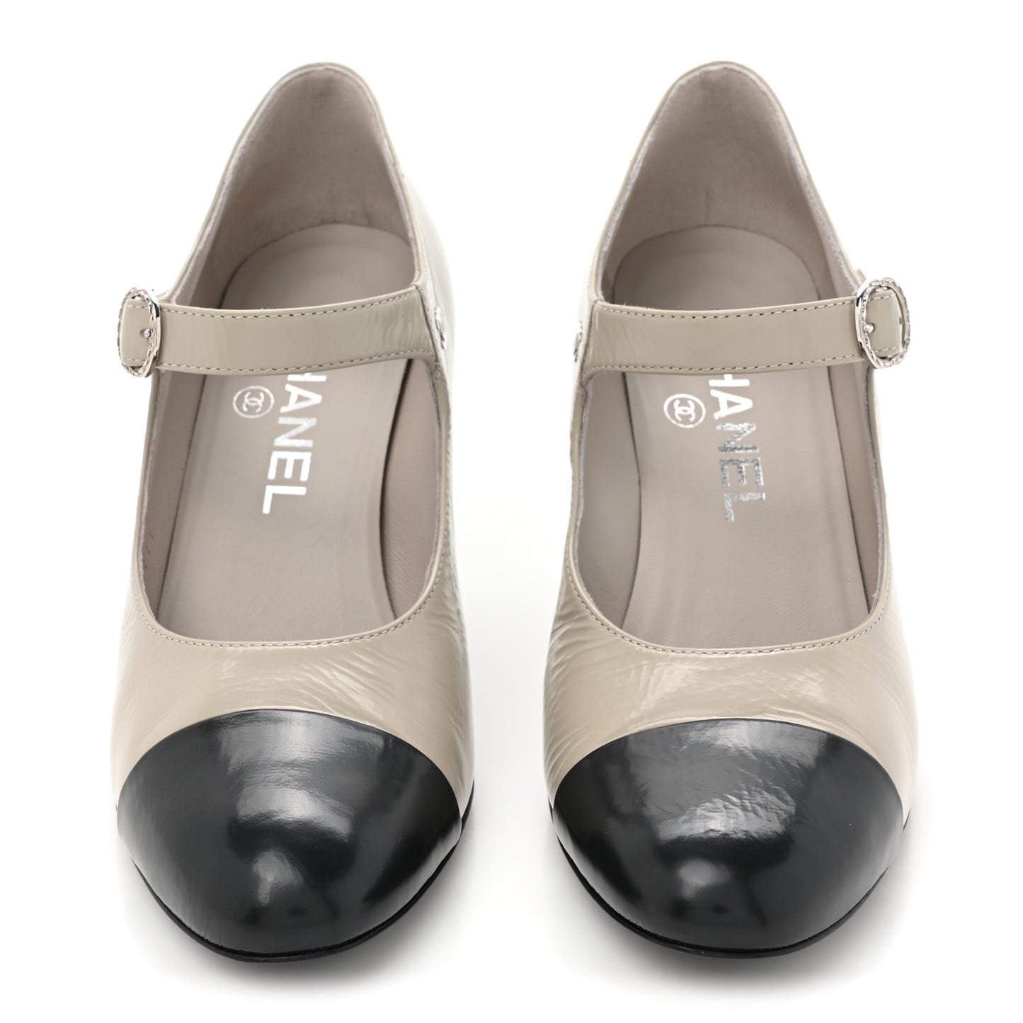 Shiny Goatskin Cap Toe Mary Jane Pumps 36 Grey Dark Grey