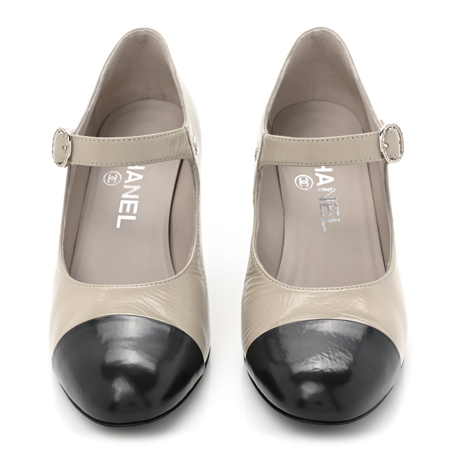 Chanel Shiny Goatskin Cap Toe Mary Jane Pumps 36 Grey Dark Grey 2 of 9