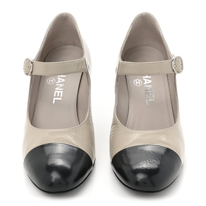 Chanel Shiny Goatskin Cap Toe Mary Jane Pumps 36 Grey Dark Grey 2 of 9