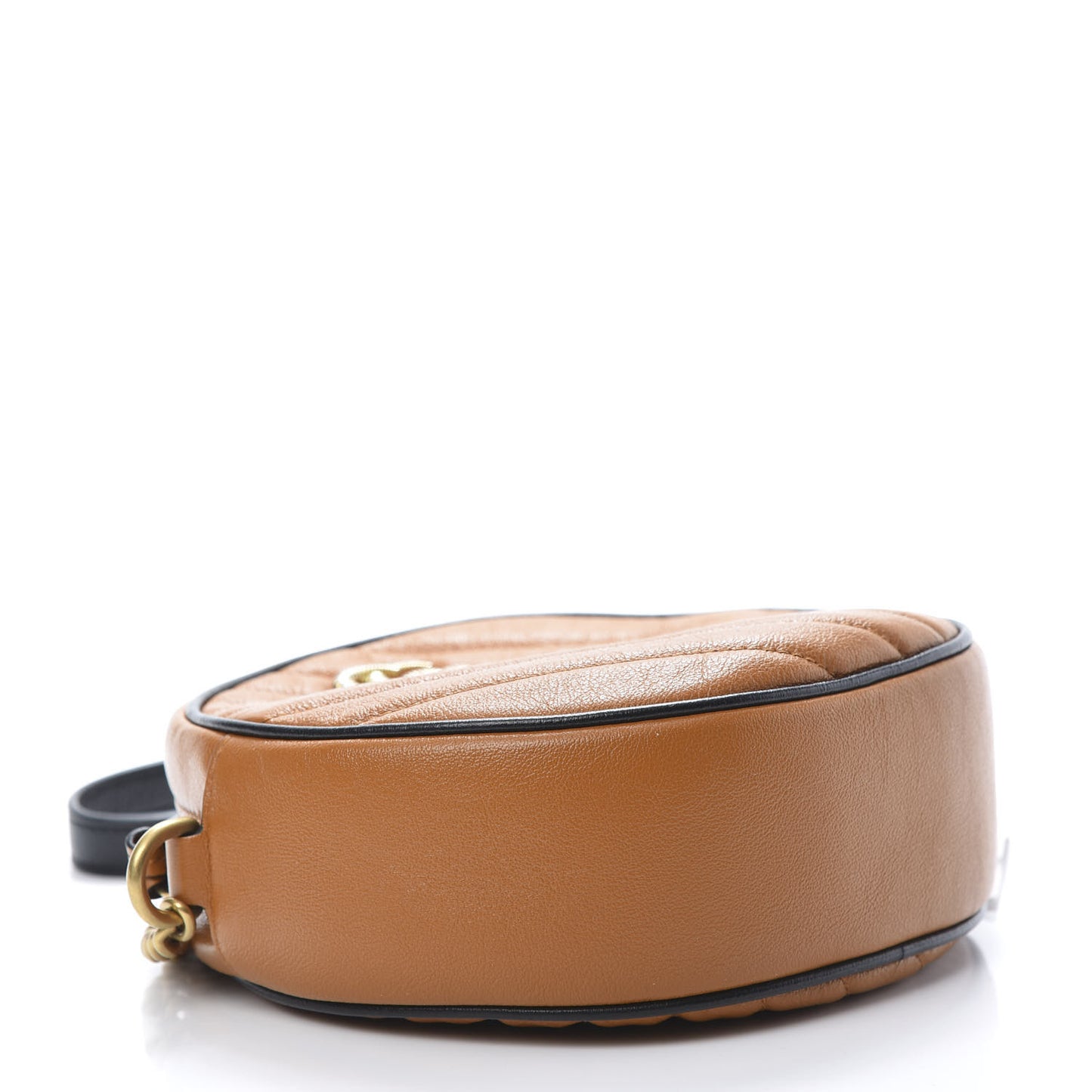 Azalea Calfskin Matelasse Diagonal Mini Torchon GG Marmont Round Shoulder Bag Cognac Black